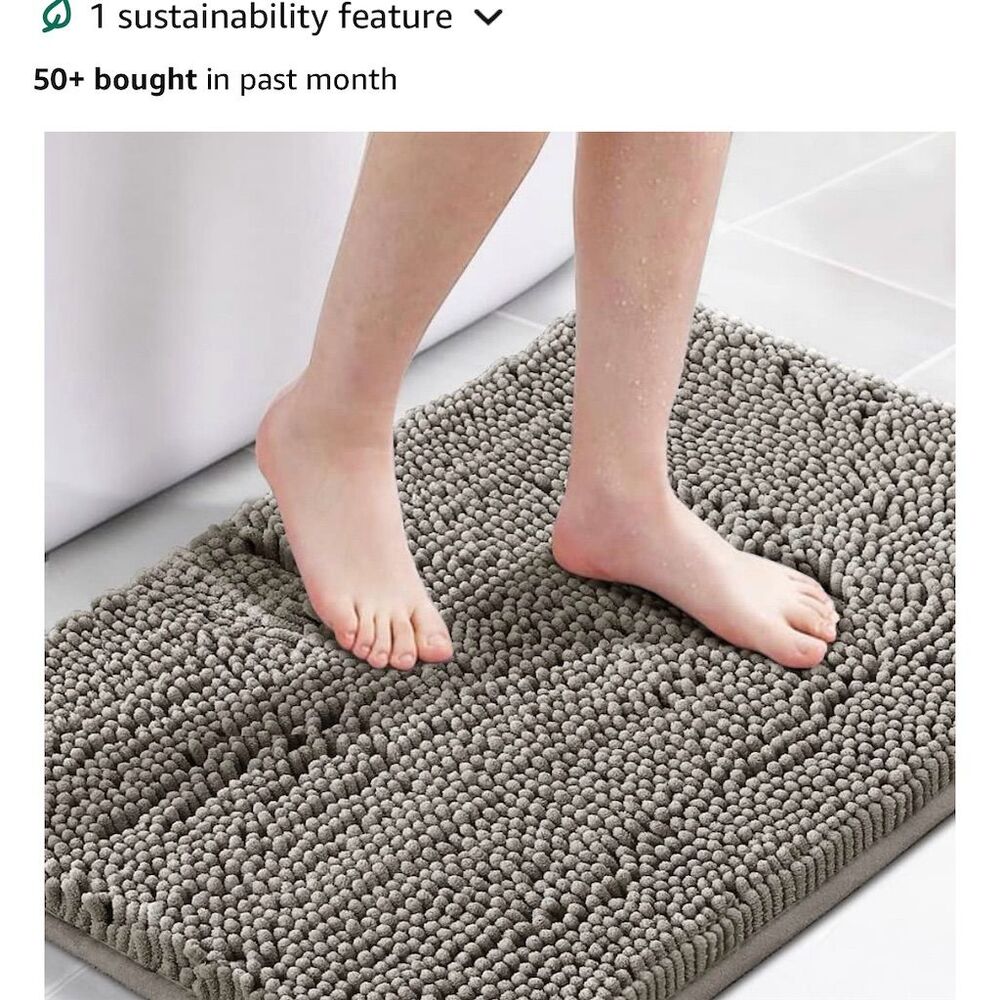 H.VERSAILTEX Gray Chenille Anti-Slip Bath Mat 17"x24" Solid Pattern